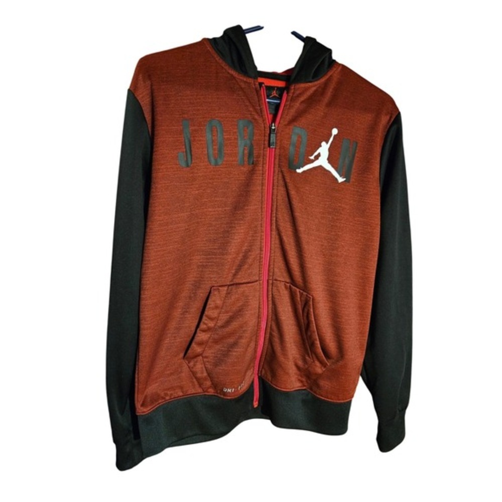 Kids Jordan Zip Up‎ Hoodie Red Black Full Zip Graphic Athletic Size M